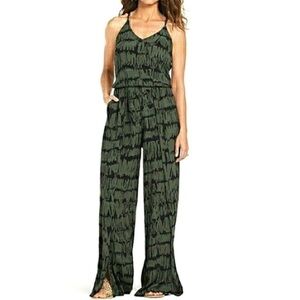 Evereve Anamá Women’s Zane Split Leg Jumpsuit Olive Green Racer Back Size Small